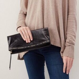 NWT HOBO Zeal Clutch Black Leather with Studded Detail